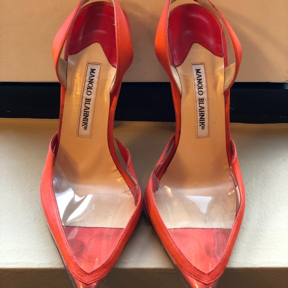 Manolo Blahnik - PVC Pumps in Orange, Size 39